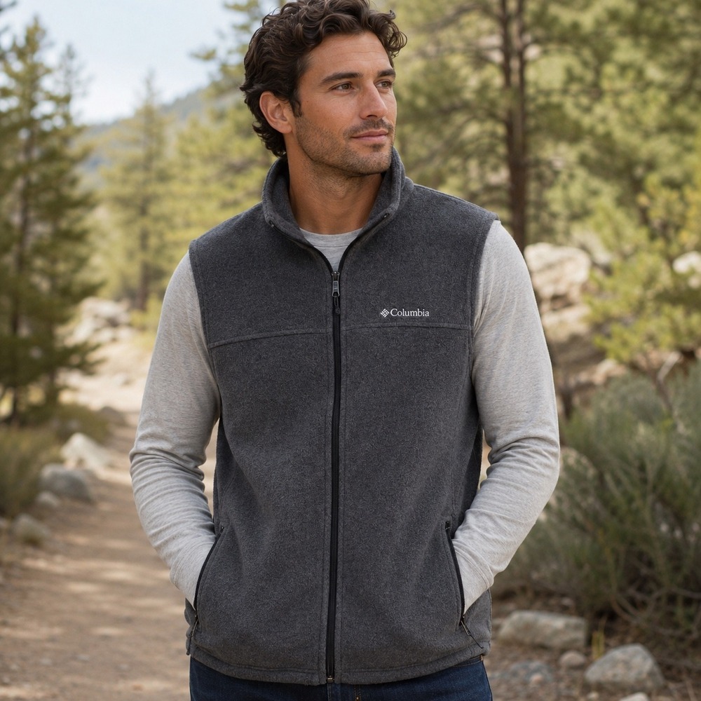 Columbia Steens Mountain‎ Fleece Vest Mens Large Tall LT Charcoal Grey Full Zip